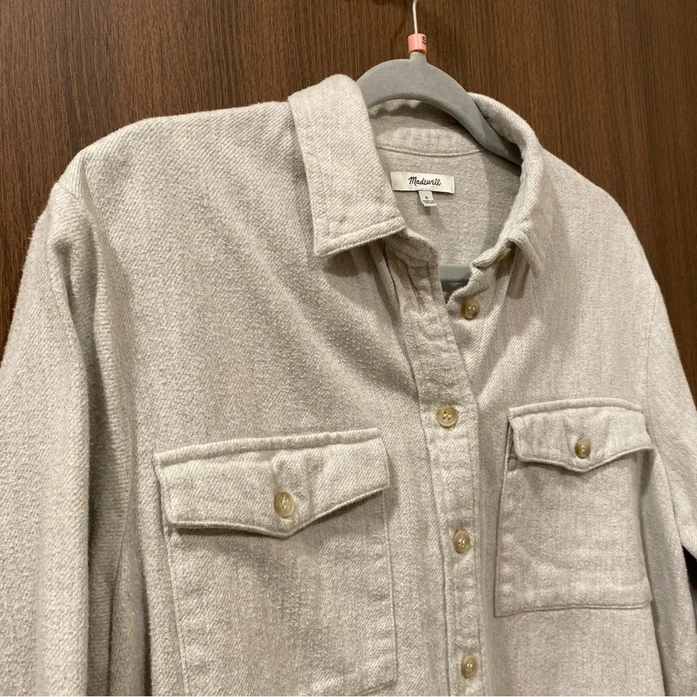 MADEWELL‎ Light Gray Flannel Flap-Pocket Oversized Ex-Boyfriend Shirt Size Small - Picture 5 of 11